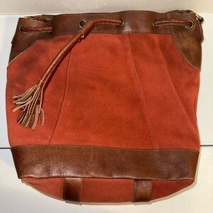Anabaglish suede/leather rust & brown hobo drawstring Women's shoulder Bag